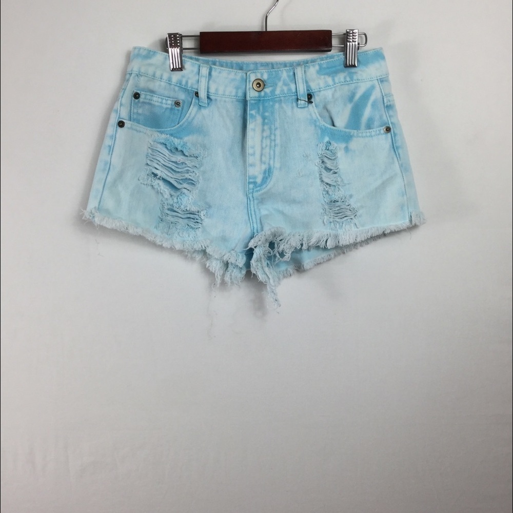 Forever21 Blue‎ tie-dye high rise distress frayed shorts Size 26